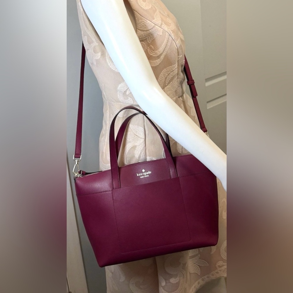 Kate Spade Patrice Satchel Crossbody Bag Deep Red Cranberry Leather - Picture 2 of 16